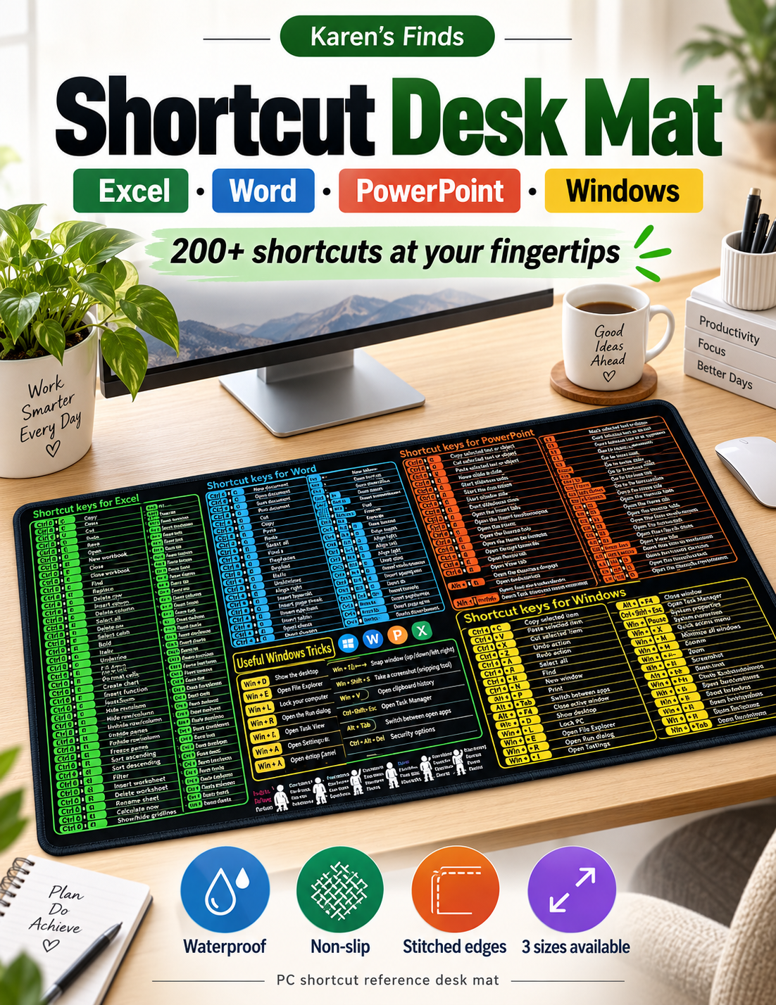 Shortcut Desk Mat for Excel, Word, PowerPoint & Windows