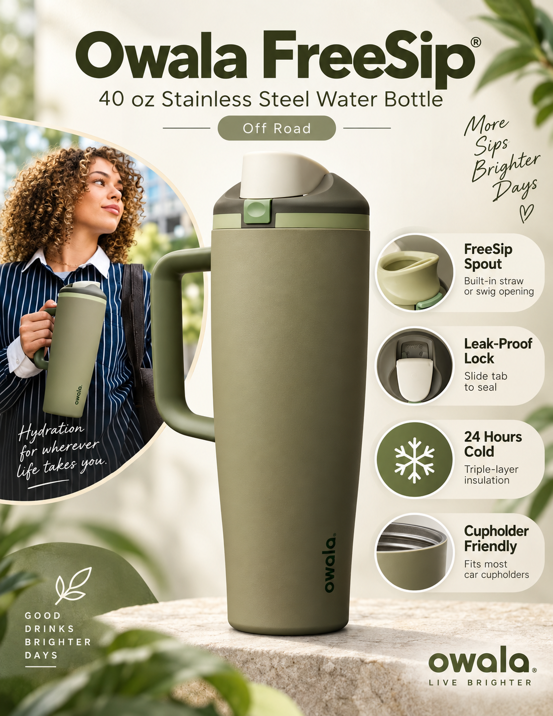 Owala FreeSip 40 oz Stainless Steel Water Bottle – Off Road