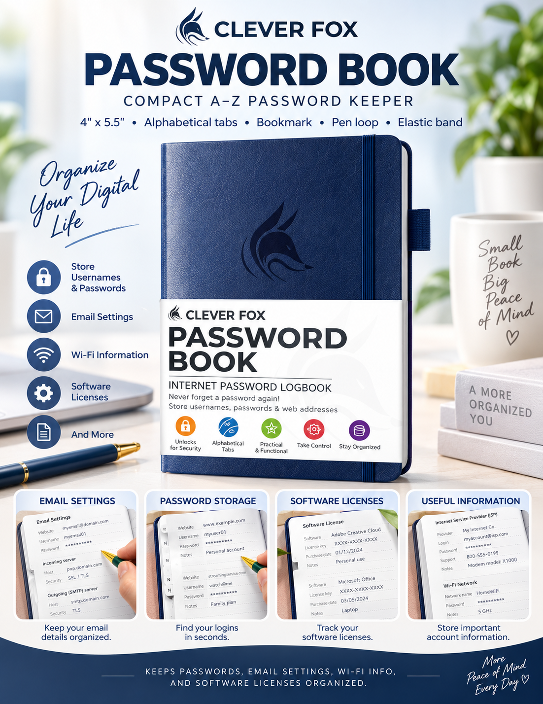 Clever Fox Password Book with A–Z Tabs