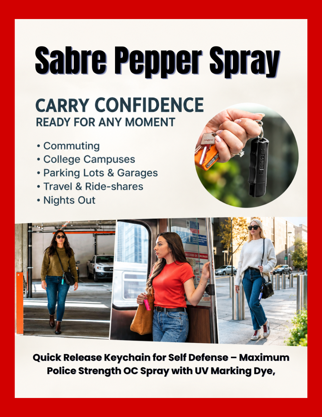 Sabre Pepper Spray with Quick Release Keychain for Self Defense